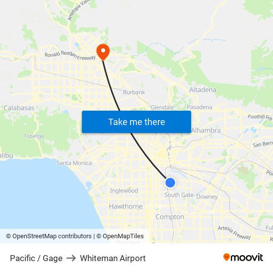 Pacific / Gage to Whiteman Airport map