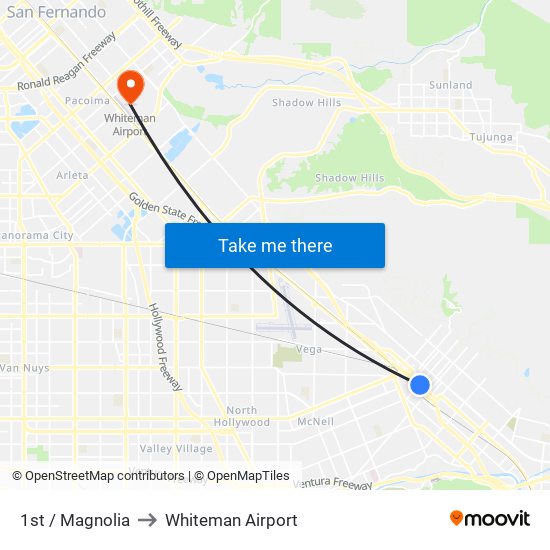 1st / Magnolia to Whiteman Airport map