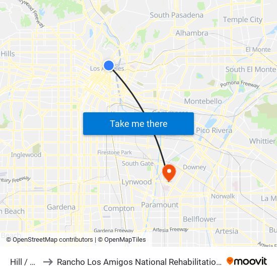 Hill / Ord to Rancho Los Amigos National Rehabilitation Center map