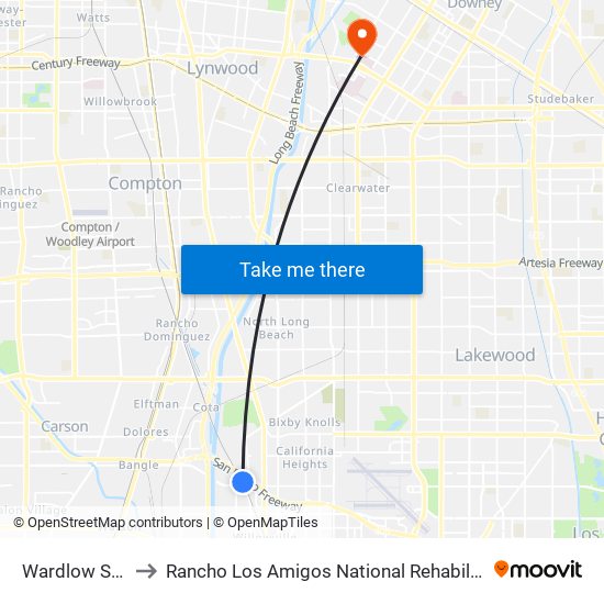 Wardlow Station to Rancho Los Amigos National Rehabilitation Center map