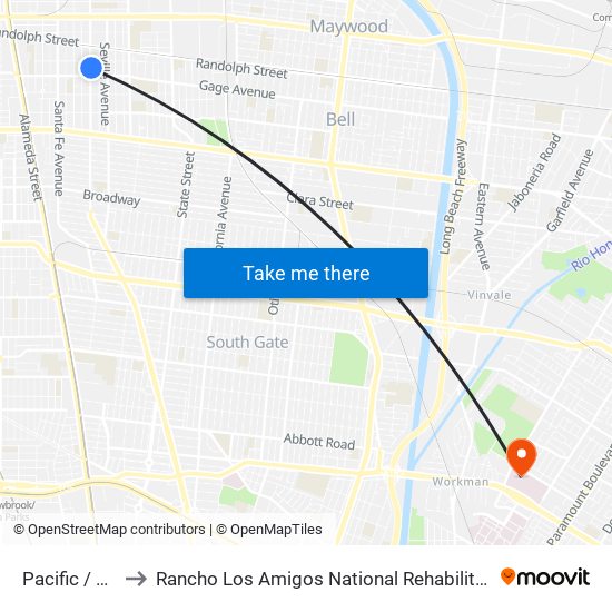 Pacific / Gage to Rancho Los Amigos National Rehabilitation Center map