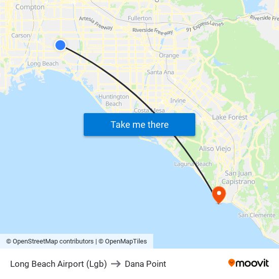 Long Beach Airport (Lgb) to Dana Point map