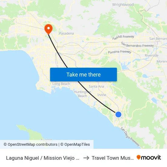 Laguna Niguel / Mission Viejo Station to Travel Town Museum map