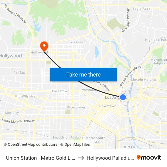 Union Station - Metro Gold Line to Hollywood Palladium map