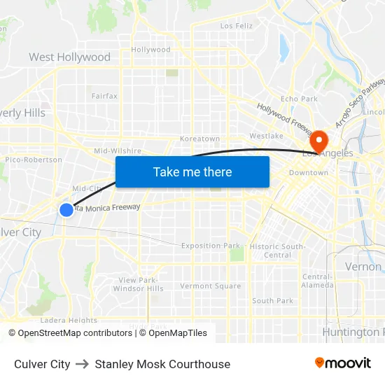 Culver City to Stanley Mosk Courthouse map