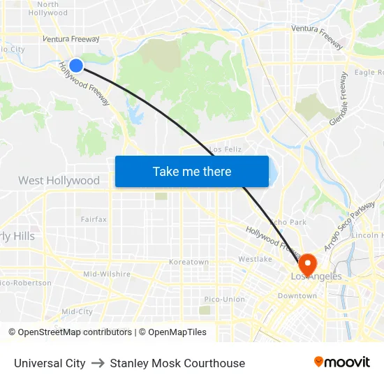 Universal City to Stanley Mosk Courthouse map