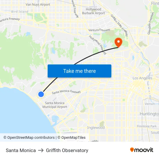 Santa Monica to Griffith Observatory map