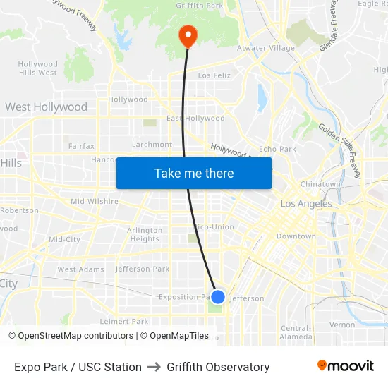 Expo Park / USC Station to Griffith Observatory map