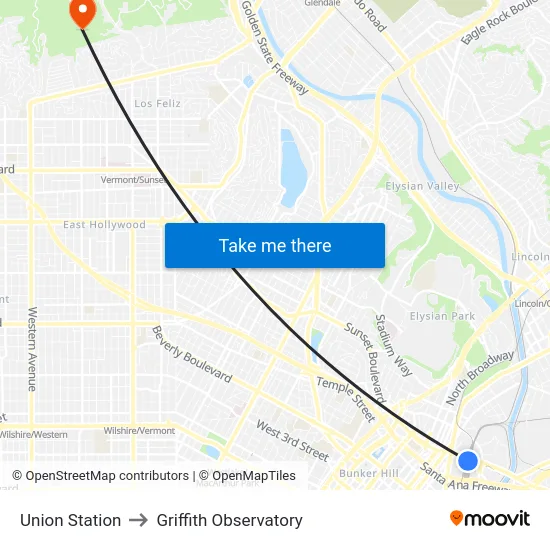 Union Station to Griffith Observatory map