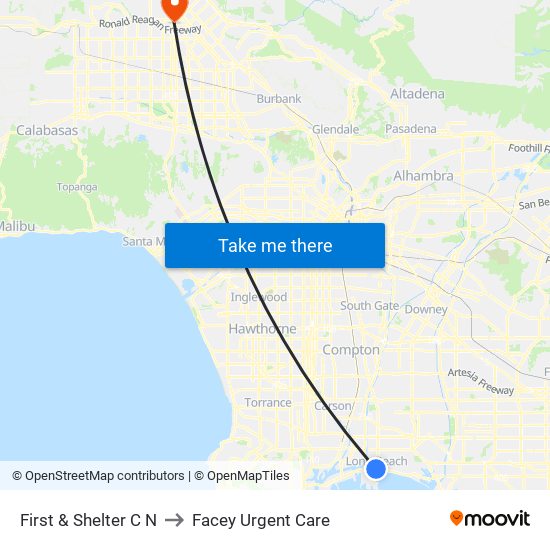 First & Shelter C N to Facey Urgent Care map