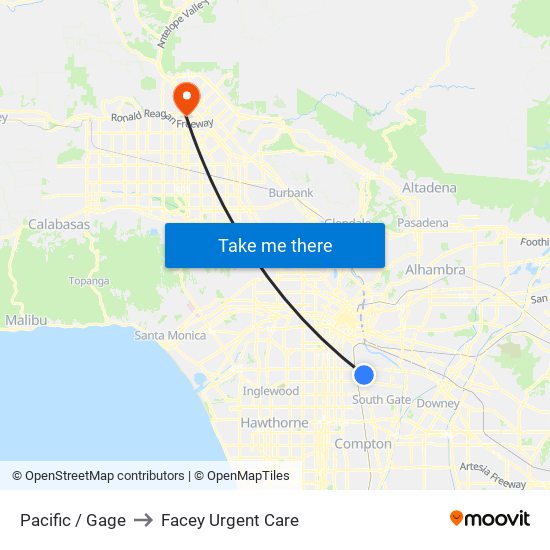 Pacific / Gage to Facey Urgent Care map