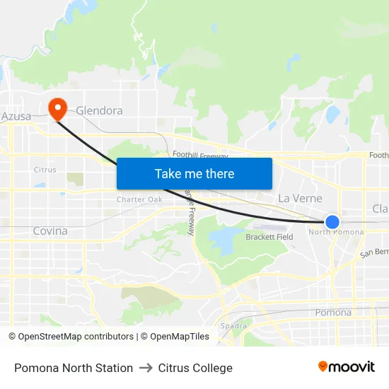 Pomona North Station to Citrus College map