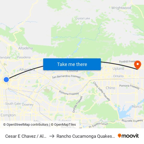 Cesar E Chavez / Alameda to Rancho Cucamonga Quakes Stadium map
