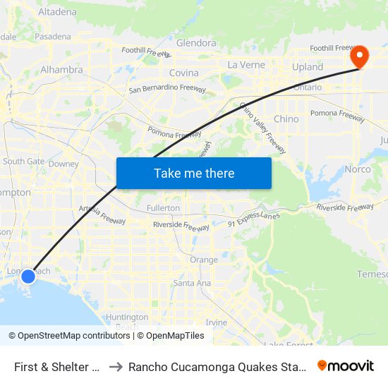 First & Shelter C N to Rancho Cucamonga Quakes Stadium map