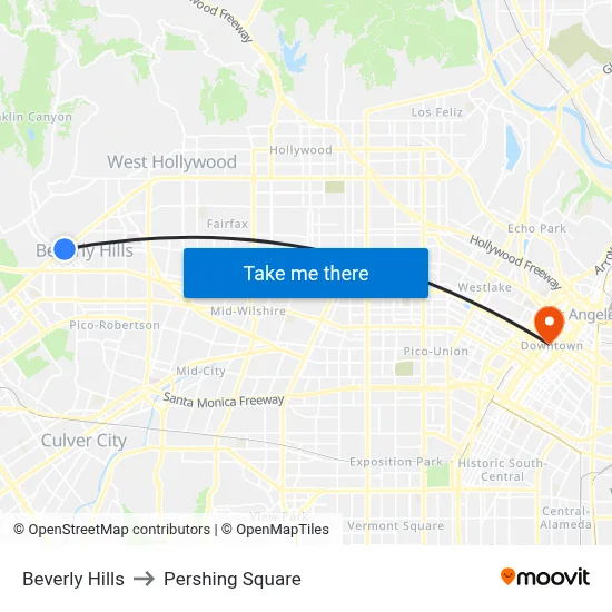 Beverly Hills to Pershing Square map