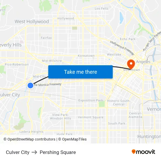 Culver City to Pershing Square map