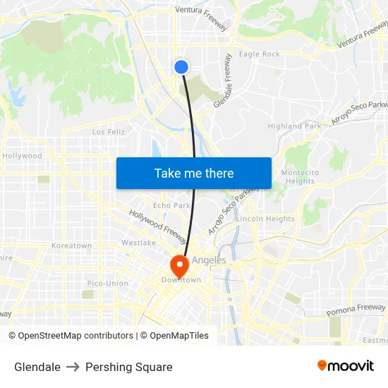 Glendale to Pershing Square map