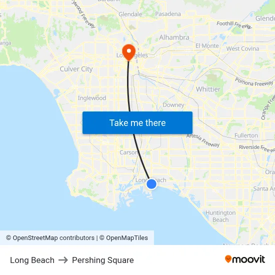 Long Beach to Pershing Square map