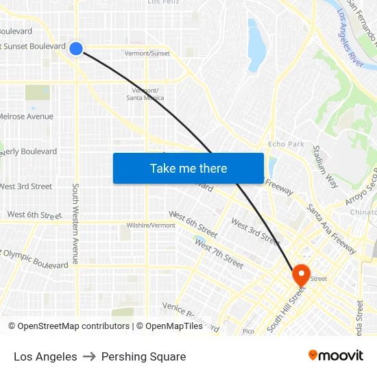 Los Angeles to Pershing Square map