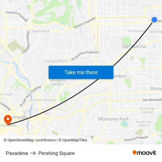 Pasadena to Pershing Square map