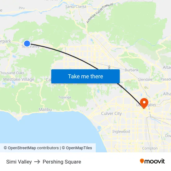 Simi Valley to Pershing Square map