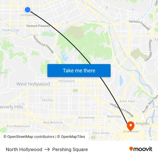 North Hollywood to Pershing Square map