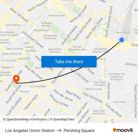 Los Angeles Union Station to Pershing Square map
