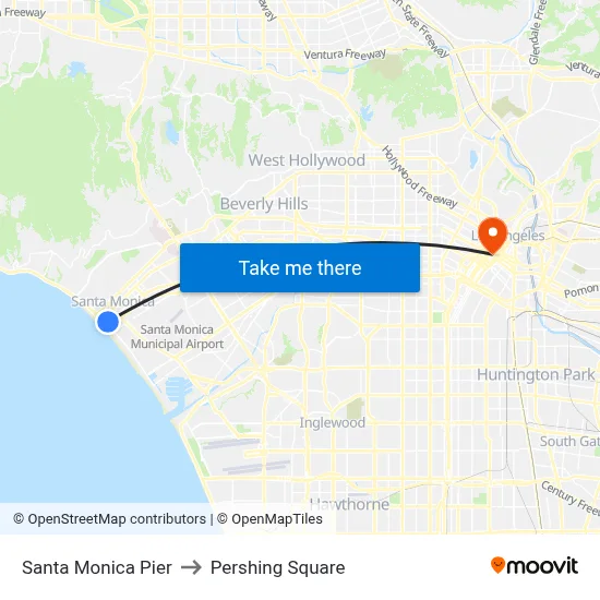 Santa Monica Pier to Pershing Square map