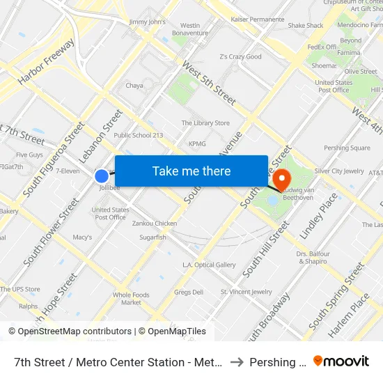 7th Street / Metro Center Station - Metro Red & Purple Lines to Pershing Square map