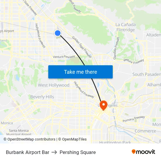 Burbank Airport Bar to Pershing Square map