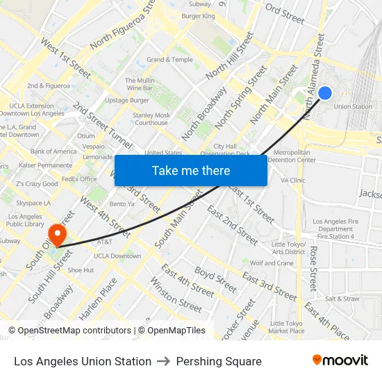 Los Angeles Union Station to Pershing Square map