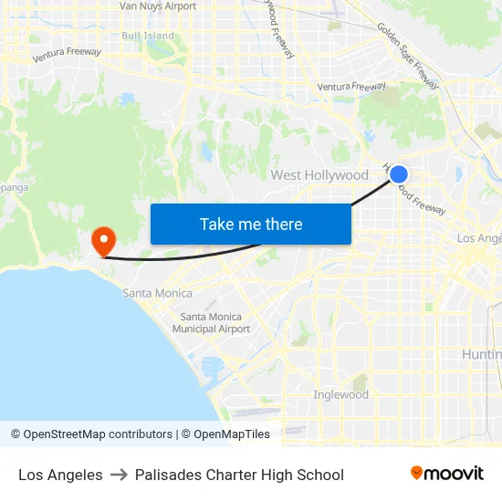 Los Angeles to Palisades Charter High School map