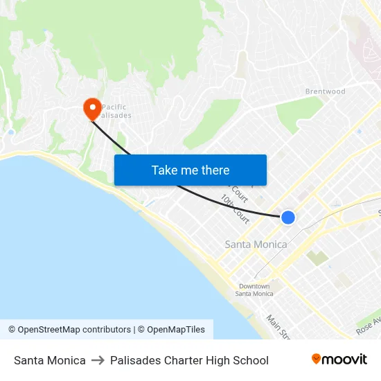 Santa Monica to Palisades Charter High School map