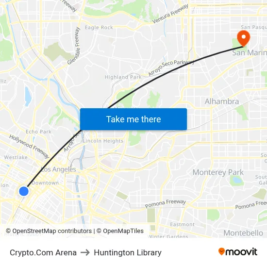 Crypto.Com Arena to Huntington Library map