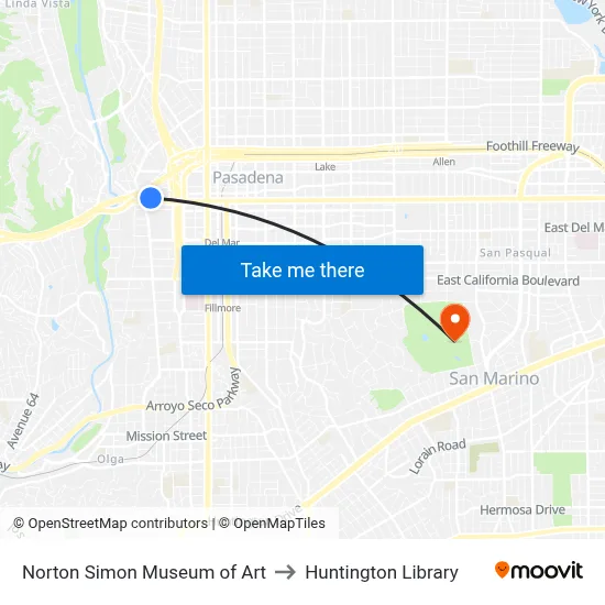 Norton Simon Museum of Art to Huntington Library map