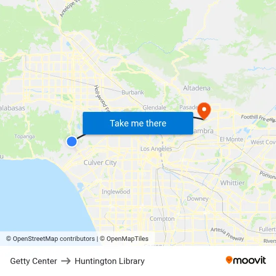 Getty Center to Huntington Library map