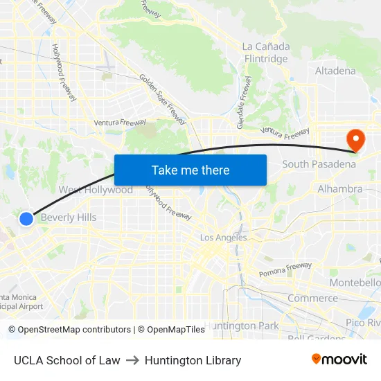 UCLA School of Law to Huntington Library map