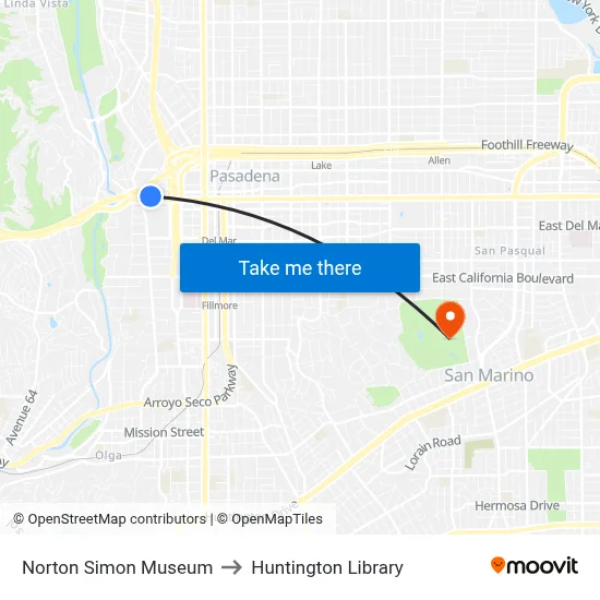 Norton Simon Museum to Huntington Library map