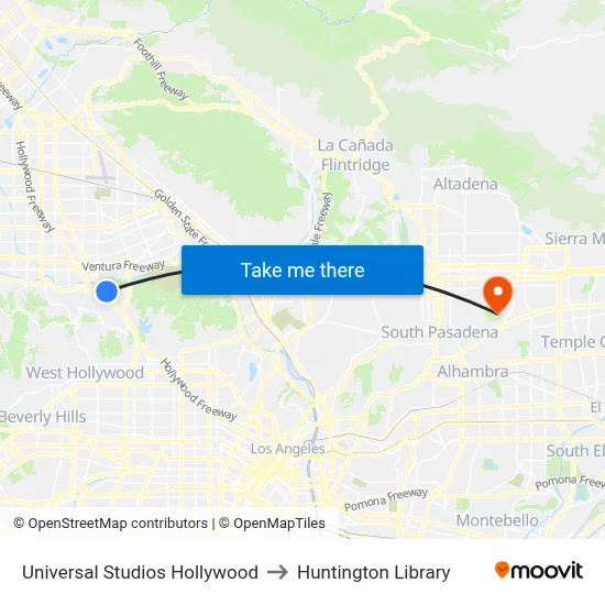 Universal Studios Hollywood to Huntington Library map