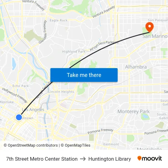 7th Street Metro Center Station to Huntington Library map