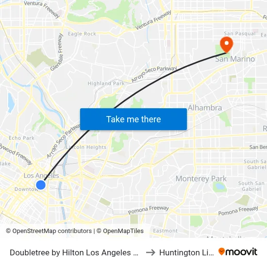 Doubletree by Hilton Los Angeles Downtown to Huntington Library map