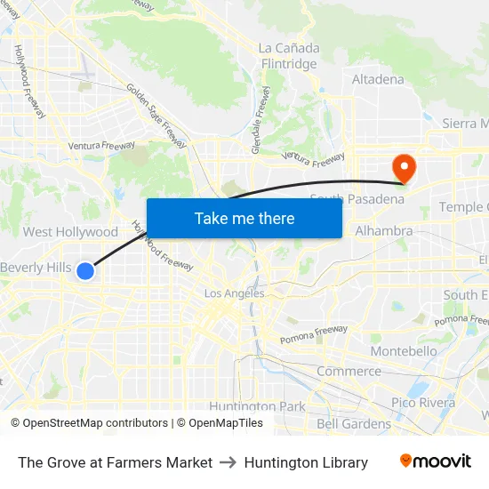 The Grove at Farmers Market to Huntington Library map