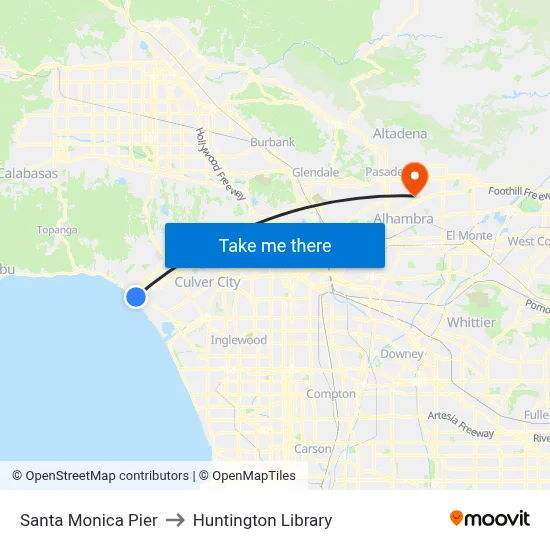 Santa Monica Pier to Huntington Library map
