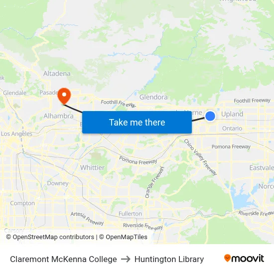 Claremont McKenna College to Huntington Library map