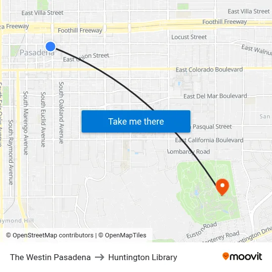 The Westin Pasadena to Huntington Library map