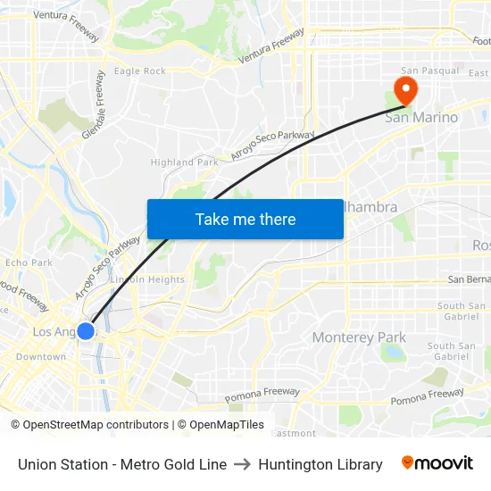 Union Station - Metro Gold Line to Huntington Library map