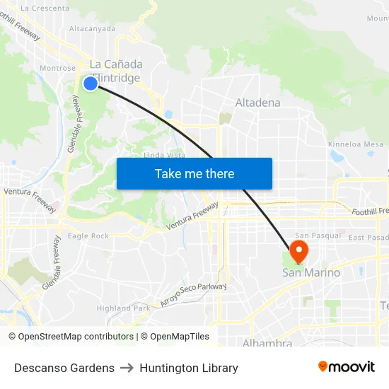Descanso Gardens to Huntington Library map