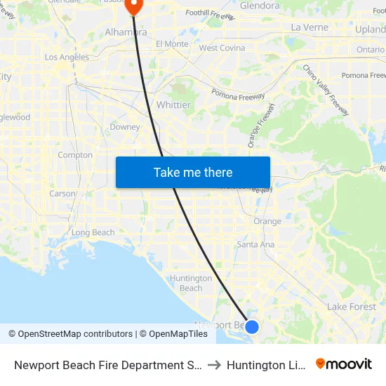 Newport Beach Fire Department Station 3 to Huntington Library map