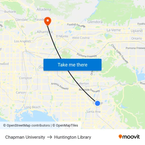 Chapman University to Huntington Library map