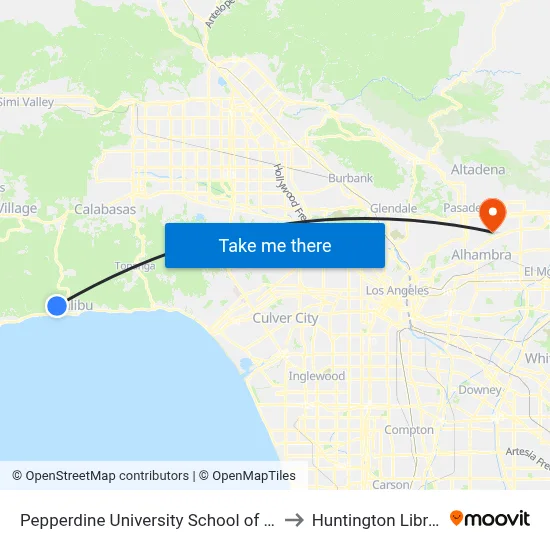Pepperdine University School of Law to Huntington Library map